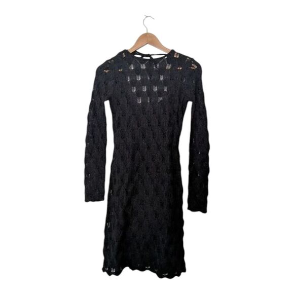 Finders Keepers Black Shimmer Open Back Dress Crochet - Picture 2 of 8